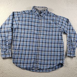 Eddie Bauer Shirt Men's XL Extra Large Blue Button Up Plaid Flannel Outdoor